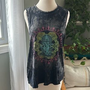 Evolution & Creation • Black Tie Dye Ganesha Mandala Tank Top • Muscle Tank